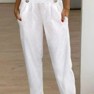 Plain Cotton Loose Casual Pants, Pants, color:White|size:XXL, JustFashionNow