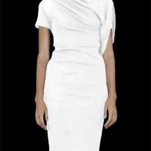 Urban Regular Fit Plain Knee Dress, Midi Dresses, color:White|size:XXL, Stylewe