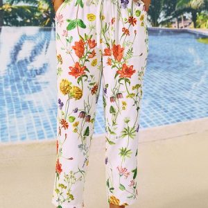 Floral Loose Casual Pants, Pants, color:White|size:XXL, JustFashionNow