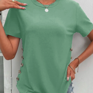 Crew Neck Casual Plain Regular Fit T-Shirt, T-Shirts, color:Green|size:XXL, JustFashionNow
