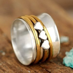 New Bohemian Style Jewelry Gold Bicolor Steel Wire Heart Ring, Rings, color:As Picture|size:10, JustFashionNow