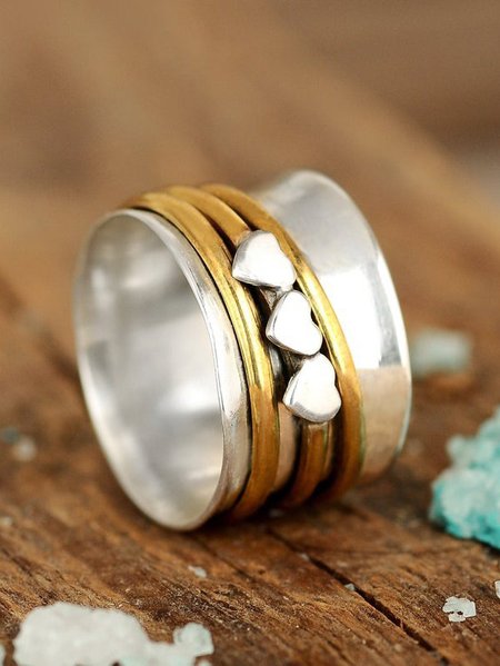 New Bohemian Style Jewelry Gold Bicolor Steel Wire Heart Ring, Rings, color:As Picture|size:10, JustFashionNow