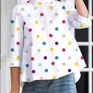 Daily Stand Collar Urban Regular Fit Blouse, Blouses and Shirts, color:White|size:XS, Stylewe