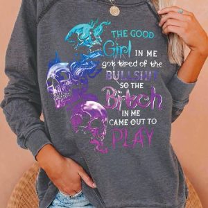 Women's Halloween Skull Printed Crew Neck Sweatshirt, color:Gray|size:3XL, Lilicloth.com