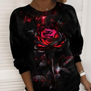 Loose Casual Floral Sweatshirt, Sweatshirts & Hoodies, color:Black|size:XXL, JustFashionNow
