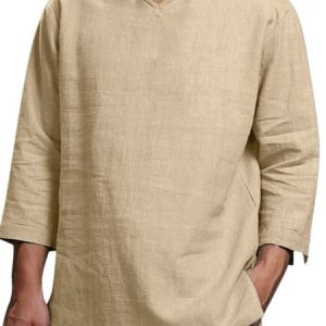 Casual Cotton Basic Pullover Round Neck Long Sleeve T-Shirt Home Daily Men's Clothing, Shirts ＆ Blouse, color:Khaki|size:3XL, JustFashionNow