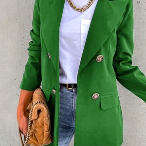 Casual Lapel Collar Plain Blazer, Blazers, color:Green|size:XXL, JustFashionNow