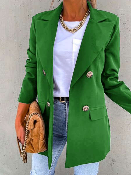 Casual Lapel Collar Plain Blazer, Blazers, color:Green|size:XXL, JustFashionNow