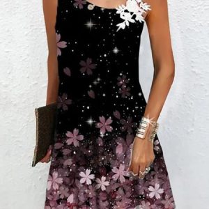 Loose Fashion Floral Print Geometric Pattern Tank Dress, Dresses, color:Pink|size:3XL, JustFashionNow