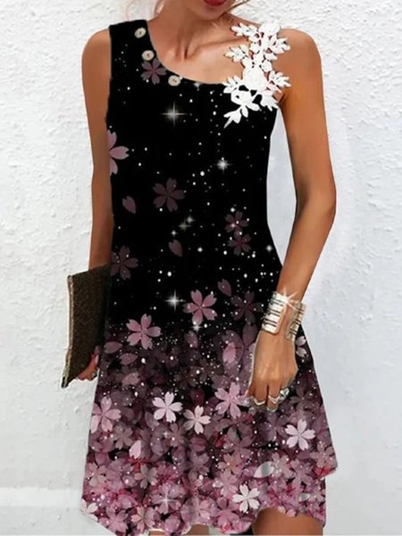 Loose Fashion Floral Print Geometric Pattern Tank Dress, Dresses, color:Pink|size:3XL, JustFashionNow
