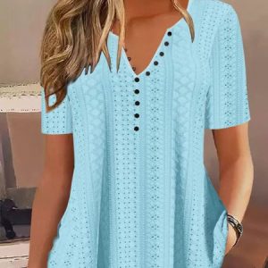 Plain Notched Casual Loose Shirt, Shirts & Blouses, color:Blue|size:XXL, JustFashionNow