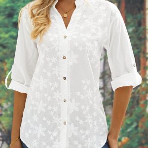 Women's Lace Stitching Cotton Linen Long Sleeve Shirt, Shirts & Blouses, color:Gray|size:XXL, JustFashionNow
