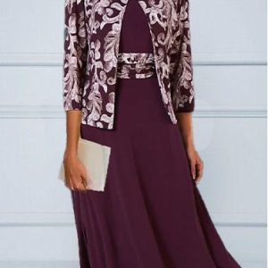 JFN Ethnic Urban Party Formal Occasion Two-Piece Set Dress with Cardigan, Formal Dresses, color:Wine Red|size:XXL, JustFashionNow