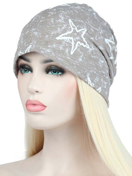 Star Snowflake Print Unisex Casual Turban Pile Hat, Women Hats, color:Khaki, JustFashionNow