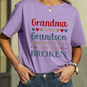 Women's Funny Mother’s Day Grandma And Grandson Cotton Text Letters Casual Loose T-Shirt, T-shirts, Lilicloth.com