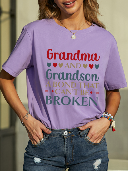 Women's Funny Mother’s Day Grandma And Grandson Cotton Text Letters Casual Loose T-Shirt, T-shirts, Lilicloth.com