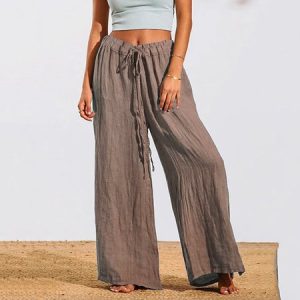 Casual Plain Natural Long Straight Pants, Pants, color:Coffee|size:3XL, Noracora