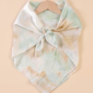 Green Khaki Tie-dye Gradient Square Scarf Silk Scarf Shawl, Women Scarves & Shawls, color:As Picture|size:One-size, JustFashionNow