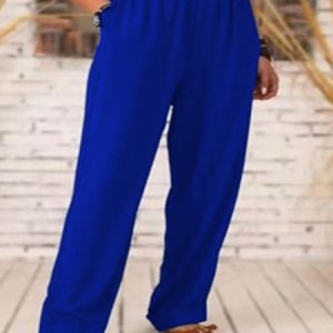 Casual Plain Regular Fit Pants, Pants, color:Blue|size:3XL, JustFashionNow