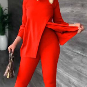 Daily Simple Turtleneck Long sleeve Plain T-Shirt, Tees, color:Red|size:XXL, Stylewe