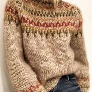 Women Wool/Knitting Ethnic Long Sleeve Comfy Casual Sweater, Sweaters, color:Apricot|size:XL, Noracora