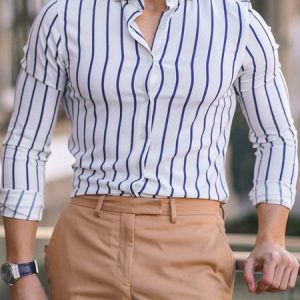 Casual Regular Sleeve Cotton-Blend Shirt, Shirts ＆ Blouse, color:White|size:3XL, JustFashionNow