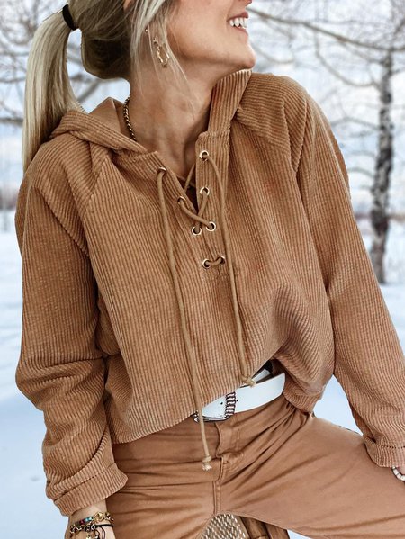 Loose Corduroy Hoodie Sweatshirt, Sweatshirts & Hoodies, color:Camel|size:XXL, JustFashionNow