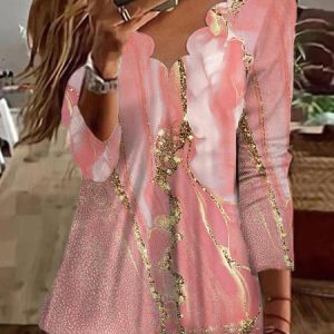 Abstract Loose Lace Collar Casual Long Sleeve Shirt, Blouses, color:Pink|size:XXL, Noracora