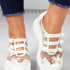 Breathable Mesh Floral Embroidery Casual Shoes, Sneakers, color:White|size:41, JustFashionNow