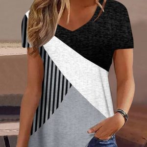 Color Block Loose Casual T-Shirt, T-Shirts, color:Black|size:XXL, JustFashionNow