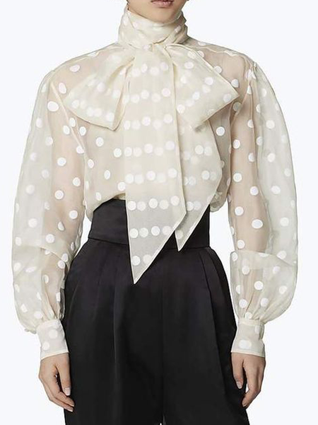 Loose Polka Dots Long Sleeve Others Urban Blouse, Blouses and Shirts, color:Apricot|size:XXL, Stylewe