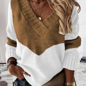 Long Sleeve V Neck Casual Cotton-Blend Sweater, Sweaters, color:Coffee|size:XXL, JustFashionNow