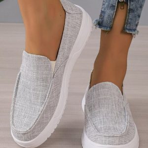 Gray Canvas Slip-On Flats, Flats, color:Gray|size:43, JustFashionNow