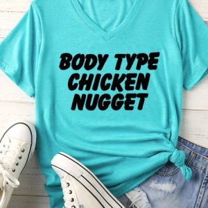 Women's Body Type Chicken Nugget Matching V Neck T-Shirt, color:Lightgreen|size:XXL, Lilicloth.com