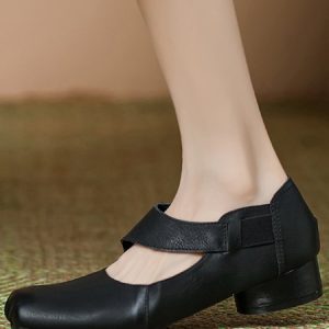Retro Casual Slip On Square Toe Mary Jane Chunky Heels, Heels, color:Black|size:41, Stylewe