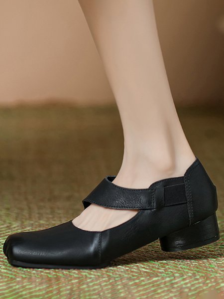 Retro Casual Slip On Square Toe Mary Jane Chunky Heels, Heels, color:Black|size:41, Stylewe
