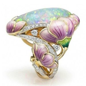 JFN  Enamel Opal Painted  and  Flower    Ring, Rings, color:As Picture|size:11, JustFashionNow