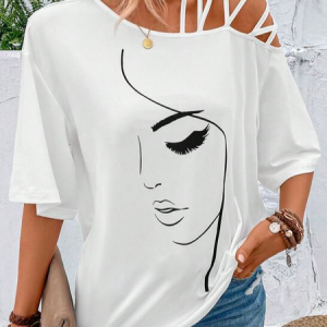 Loose Casual Abstract Graphic T-Shirt, JustFashionNow T-Shirts, color:White|size:XXL,