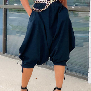 Casual No Elasticity Loose Plain Shorts, Shorts, color:Navyblue|size:XXL, Stylewe