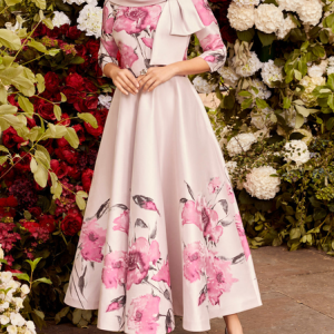 Wedding Guest Satin Floral Elegant  Dress, Maxi Dresses, color:Pink|size:XXL, Stylewe