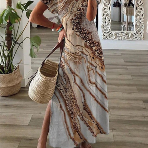 JFN V Neck Ombre Vacation Maxi Dress, Dresses, color:Multicolor|size:XXL, JustFashionNow