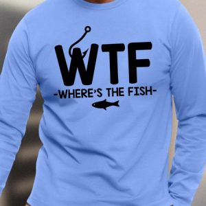 Men's Funny WTF Where Is The Fish Graphic Printing Cotton Loose Text Letters Casual Top, color:Blue|size:3XL, Lilicloth.com