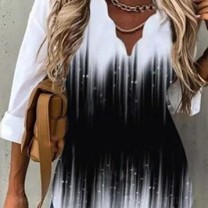 JFN V Neck Casual Ombre Blouse, Shirts & Blouses, color:Black-white|size:XXL, JustFashionNow