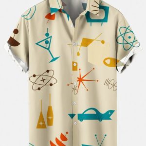 Men's 50's New Style Short Sleeve Casual Loose Shirt, Shirts ＆ Blouse, color:Beige|size:4XL, JustFashionNow