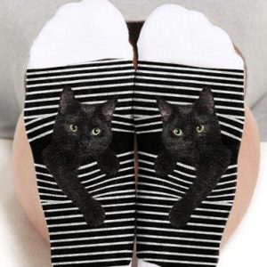 3D Lovely Black Cat Graphic Funny Socks, color:White|size:One-size, Lilicloth.com