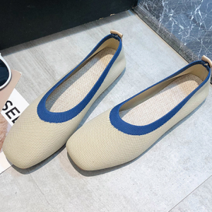 Casual Color Block Slip On Flat Heel Shallow Shoes, Flats/Loafers, color:Apricot|size:40, Noracora