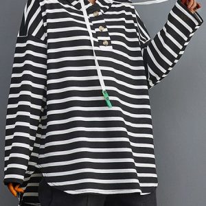 Casual Hoodie Striped Sweatshirt Drawstring, Hoodies & Sweatshirts, color:Black|size:XXL, Noracora