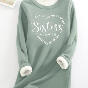 Womens Sister Crew Neck Casual Sweatshirt, color:Green|size:3XL, Lilicloth.com