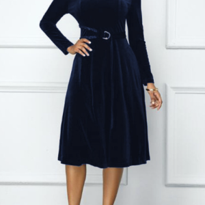 Women Plain Crew Neck Long Sleeve Comfy Party Midi Dress, Dresses, color:Blue|size:5XL, Noracora