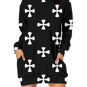 Casual Loose Hooded Geometric Sweashirt Dress, Dresses, color:Color10|size:3XL, JustFashionNow
